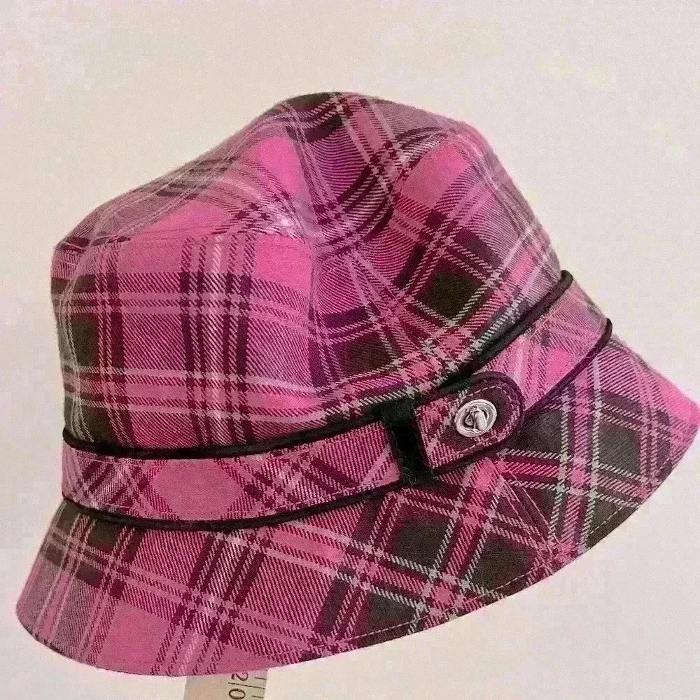 Coach Wool‎ Pink Plaid Twist Buckle Bucket Hat